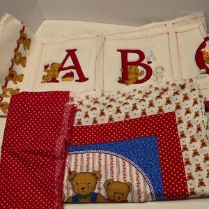 Vintage Cranston Print Works Co Fabric Panel Very Important Bears Alphabet